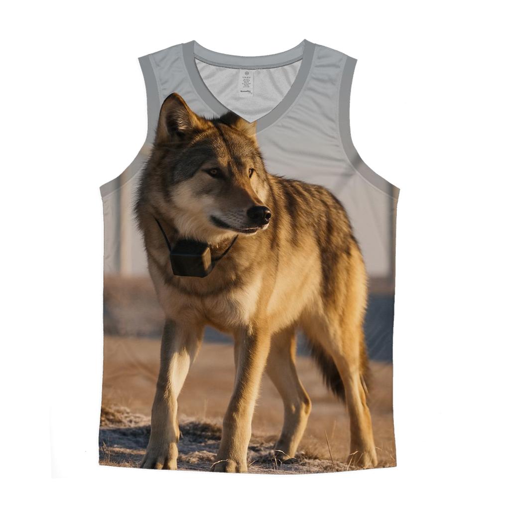 Radio Collared Wolf At Wind Farm Steppe personalized athletic tanks