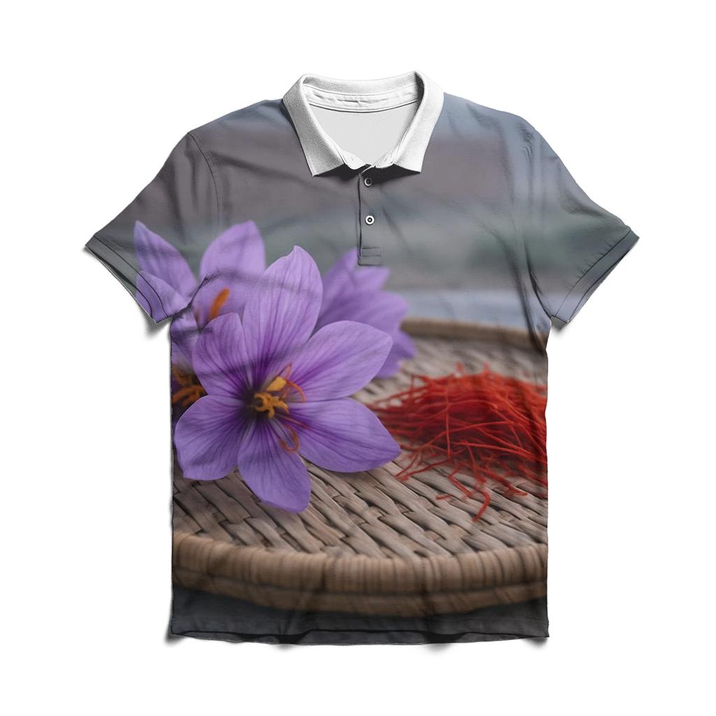 Saffron Crocus Drying Tray At Dawn branded logo polo shirts