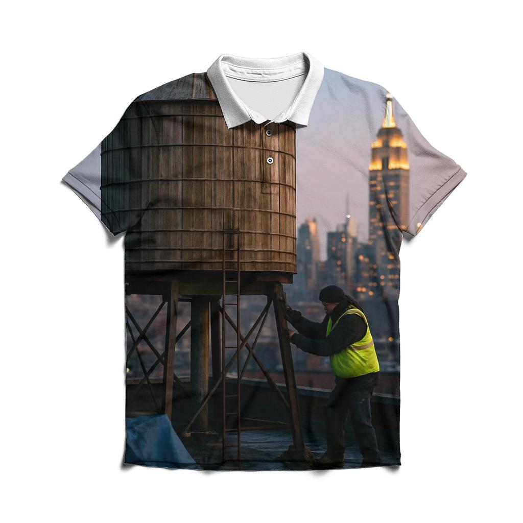 Rooftop Water Tower Dawn Over Midtown custom polo shirts