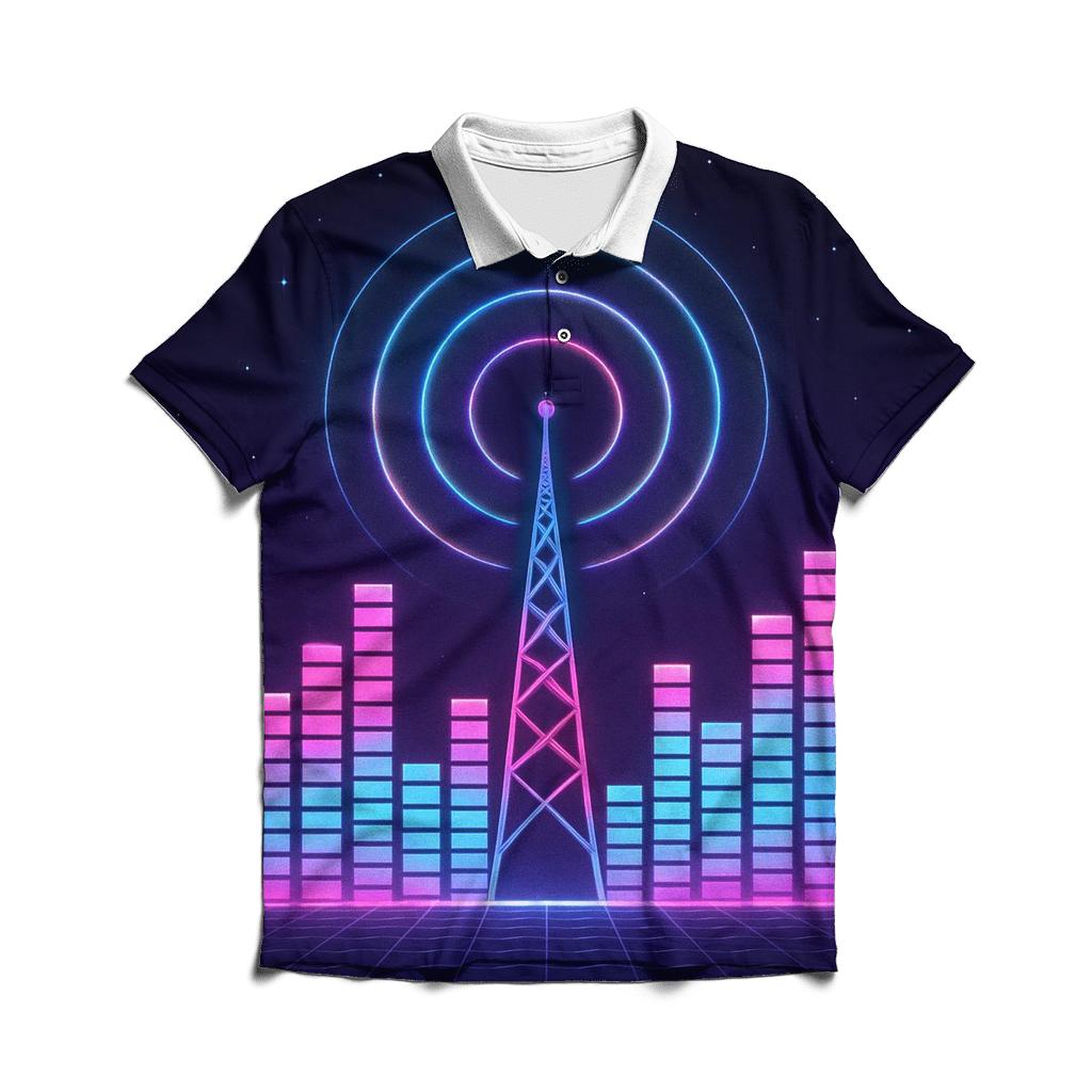 Neon Radio Skyline embroidered polo tops