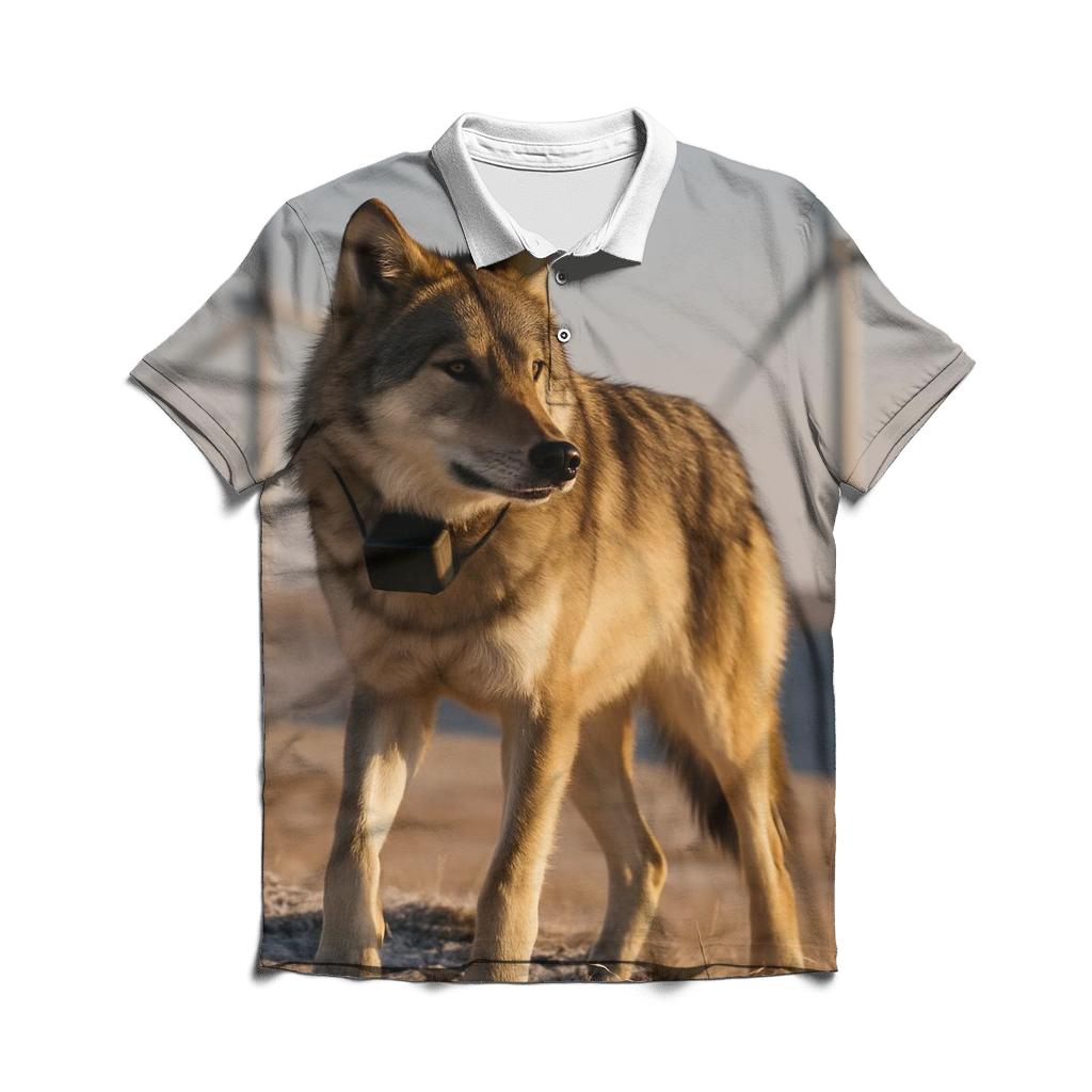 Radio Collared Wolf At Wind Farm Steppe custom polo shirts