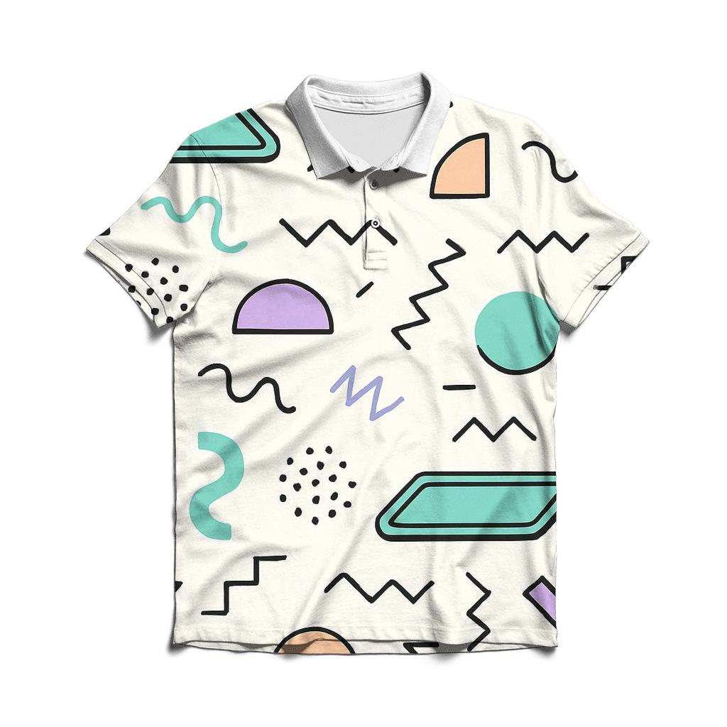 Mall Food Court Geometric Memphis designer slim fit polos