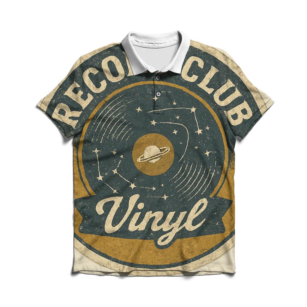 Retro Vinyl Record Astronomy Club Badge classic pique polos