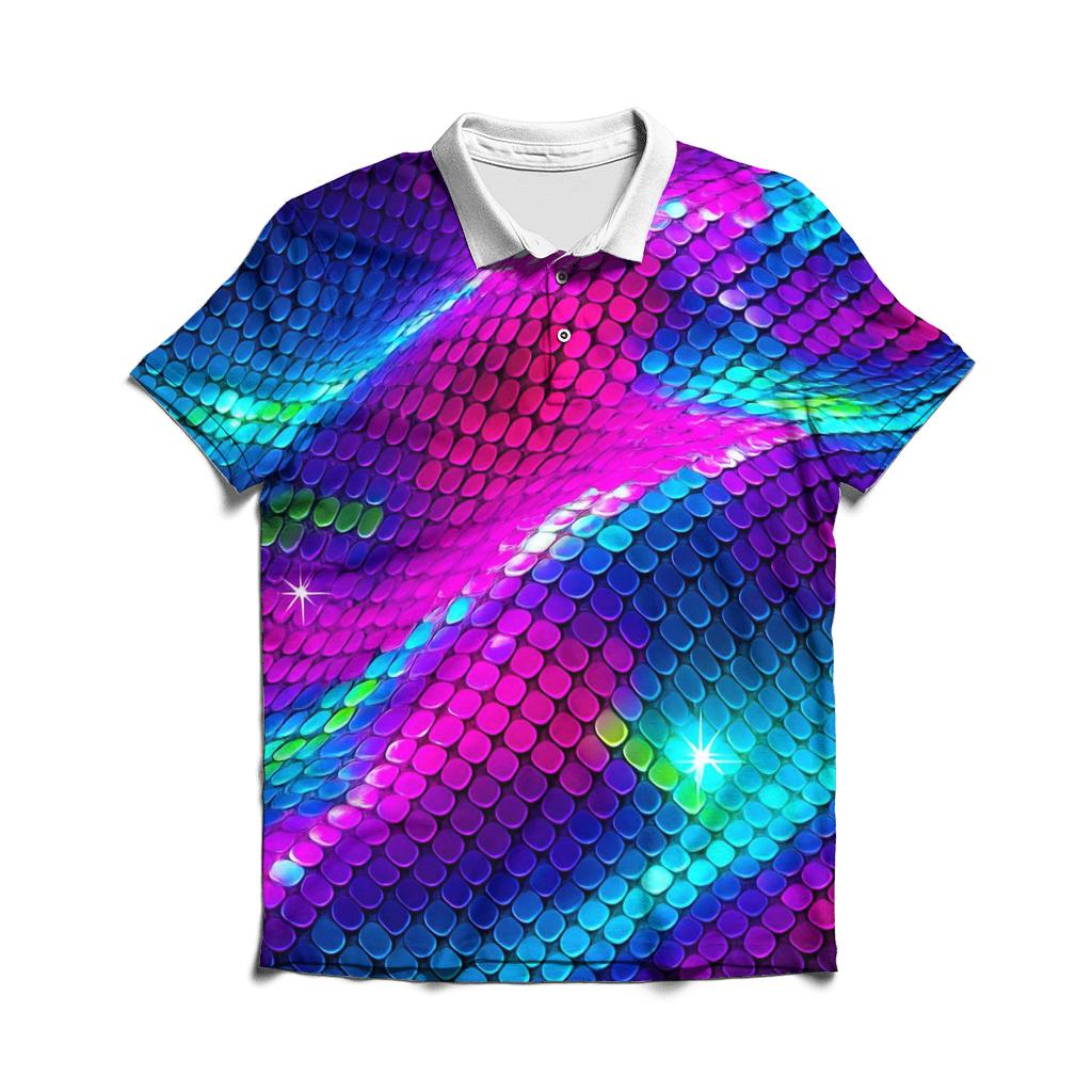 Electric Sequin Aurora Grid branded logo polo shirts