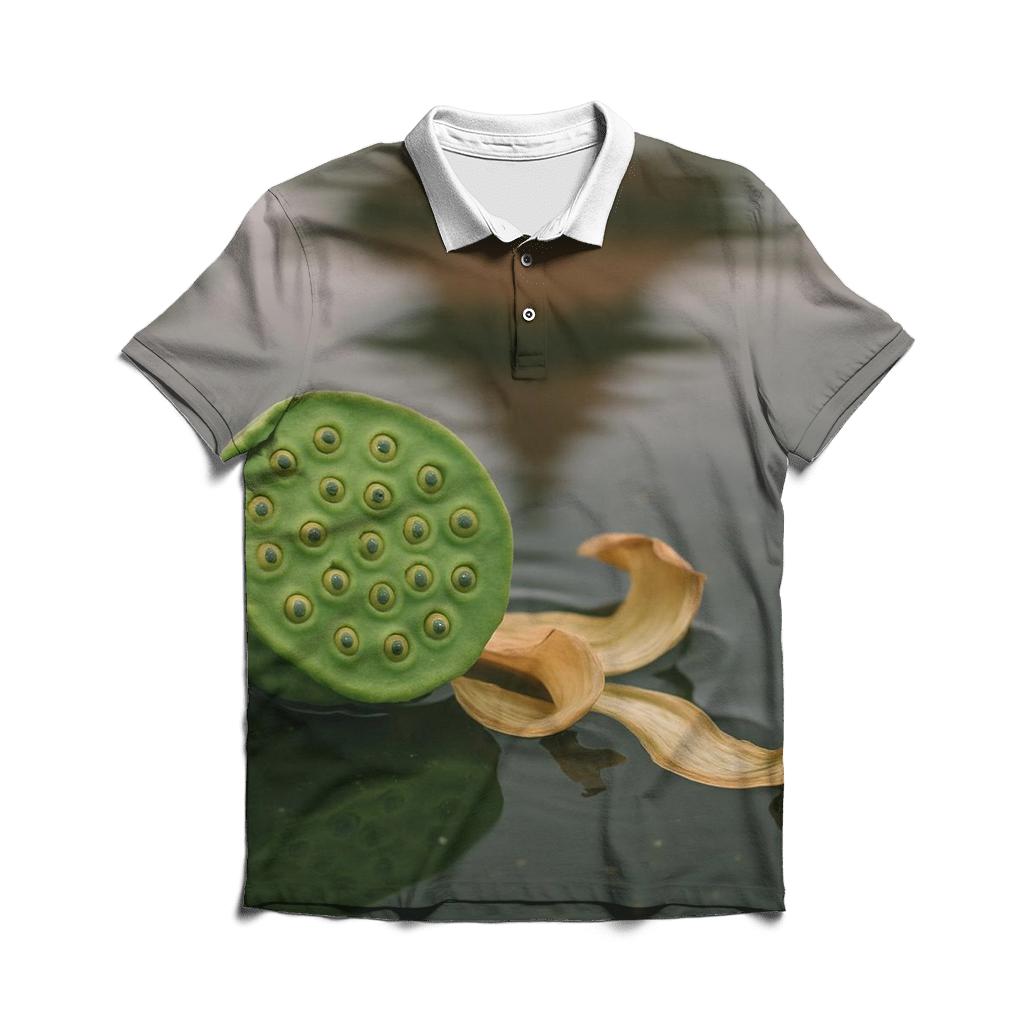 Lotus Seed Pod On Temple Pond Waterline stylish collar polo tees