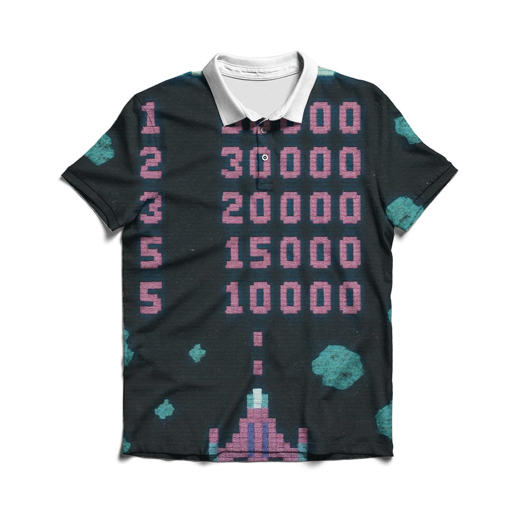 Aged Arcade Starfighter Score Screen designer slim fit polos