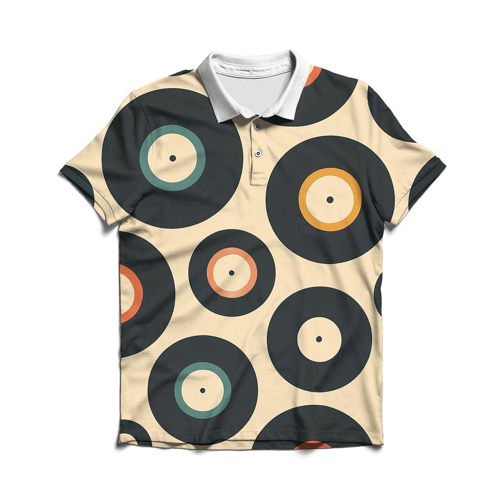 Vinyl Record Label Rings Pattern designer slim fit polos