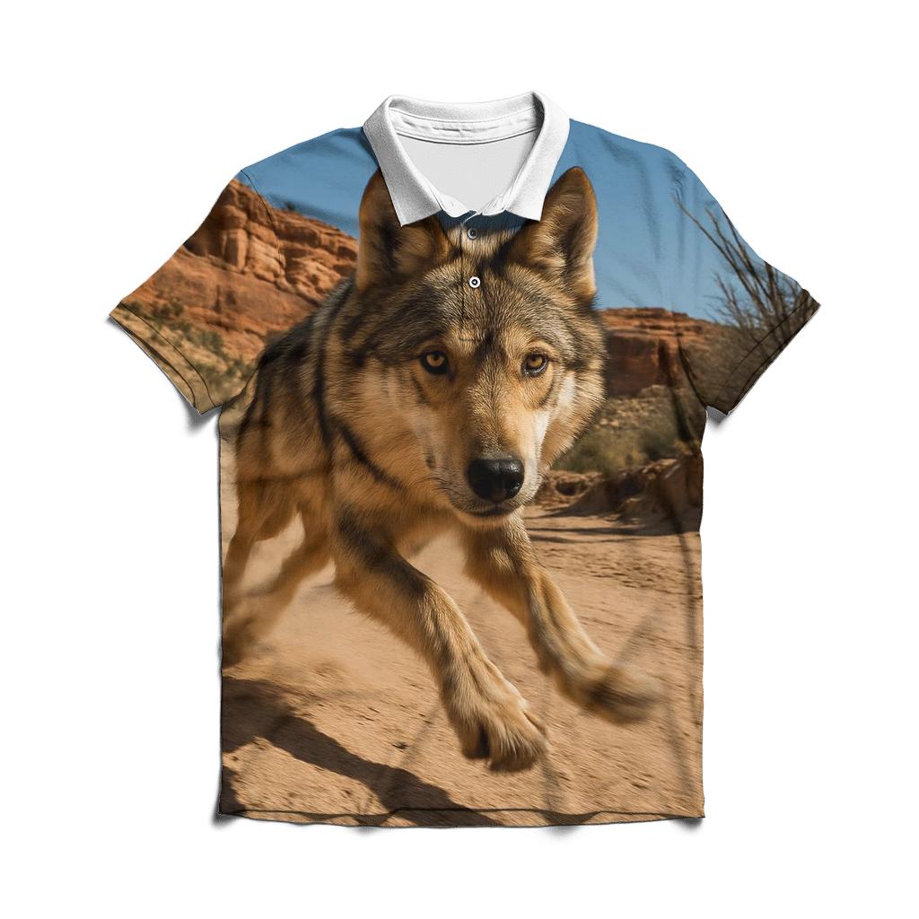 Mexican Gray Wolf In Borderland Canyon Dust premium cotton polo shirts