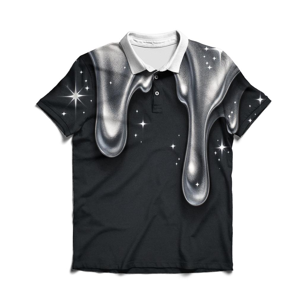 Silver Charcoal Starforge Drips embroidered polo tops