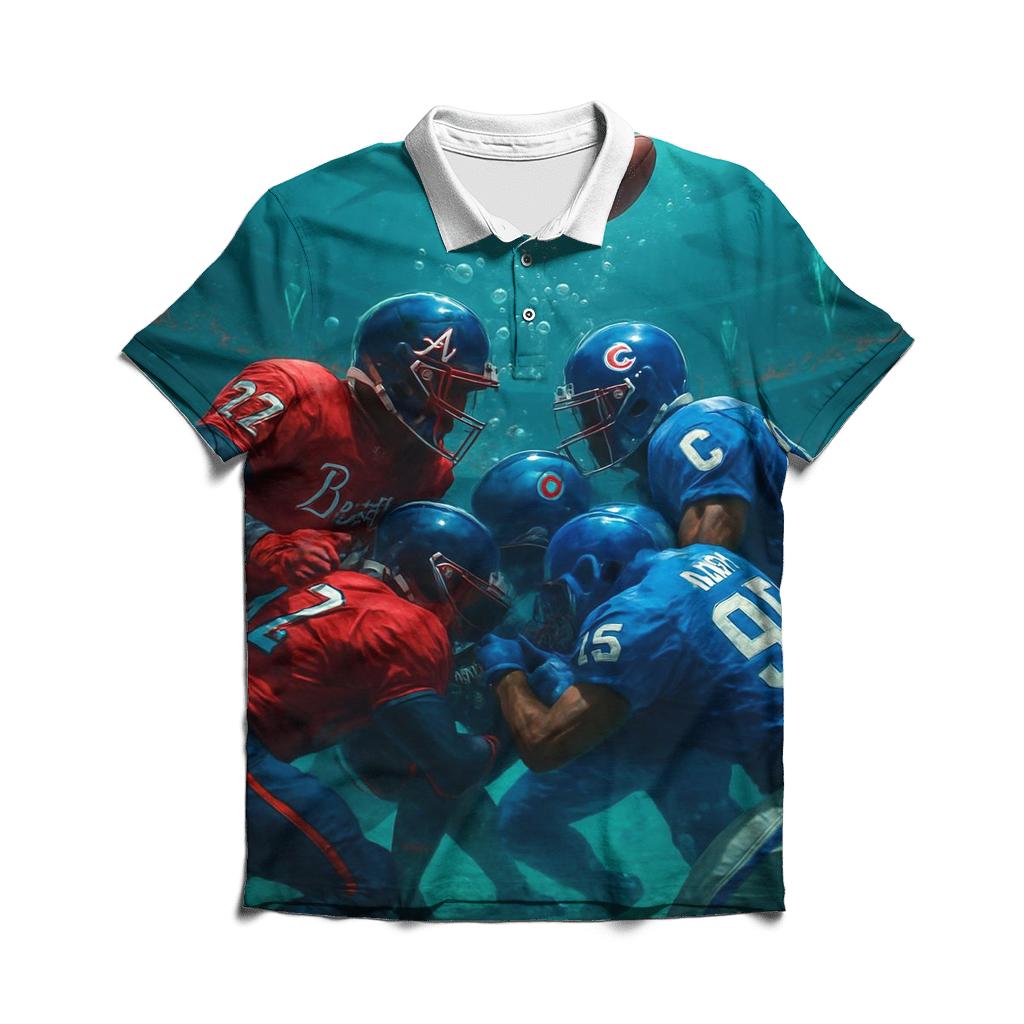 Underwater Bubble Dome Battle Braves Versus Cubs branded logo polo shirts