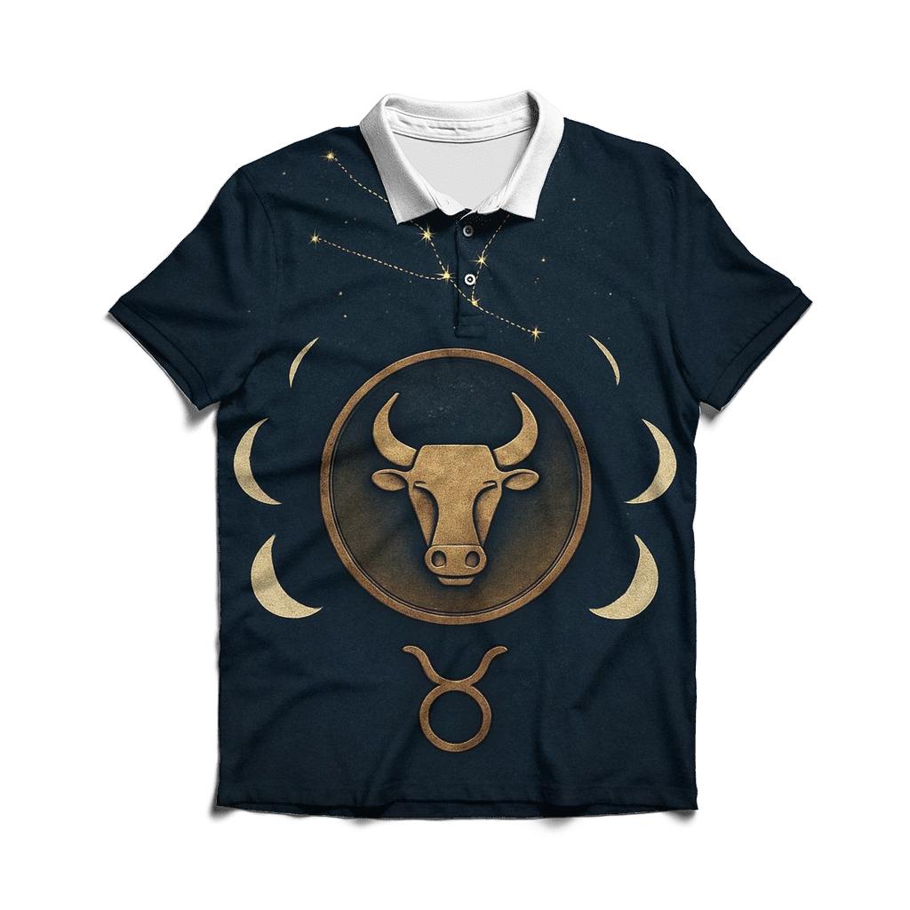 Taurus Lunar Crescent And Bull Sigil Seal casual sports polo shirts