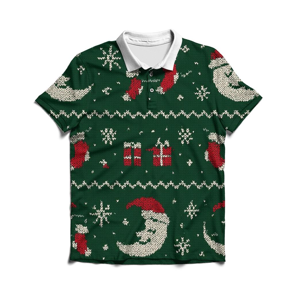 Moon Phase Stocking Garland Pattern casual sports polo shirts