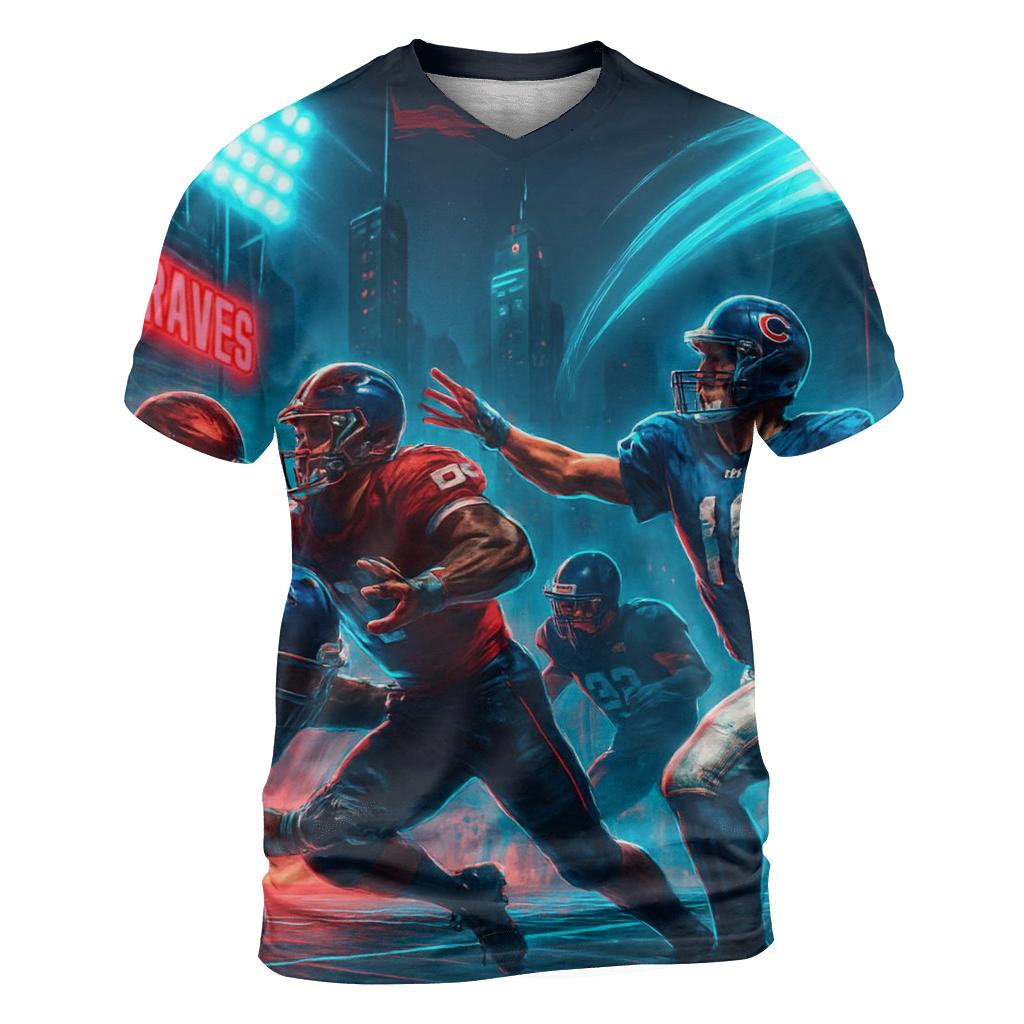 Neon Skyline Scrimmage Braves Versus Cubs vibrant all-over design tees