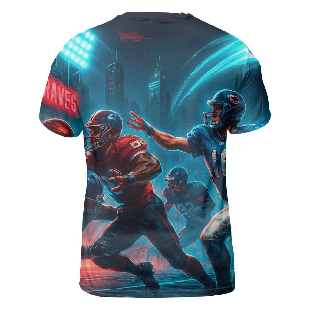 Neon Skyline Scrimmage Braves Versus Cubs vibrant all-over design tees