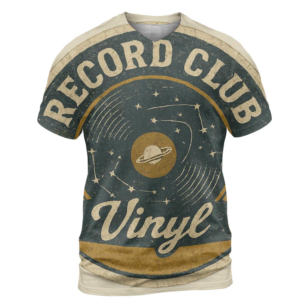 Retro Vinyl Record Astronomy Club Badge artistic all-over print tops