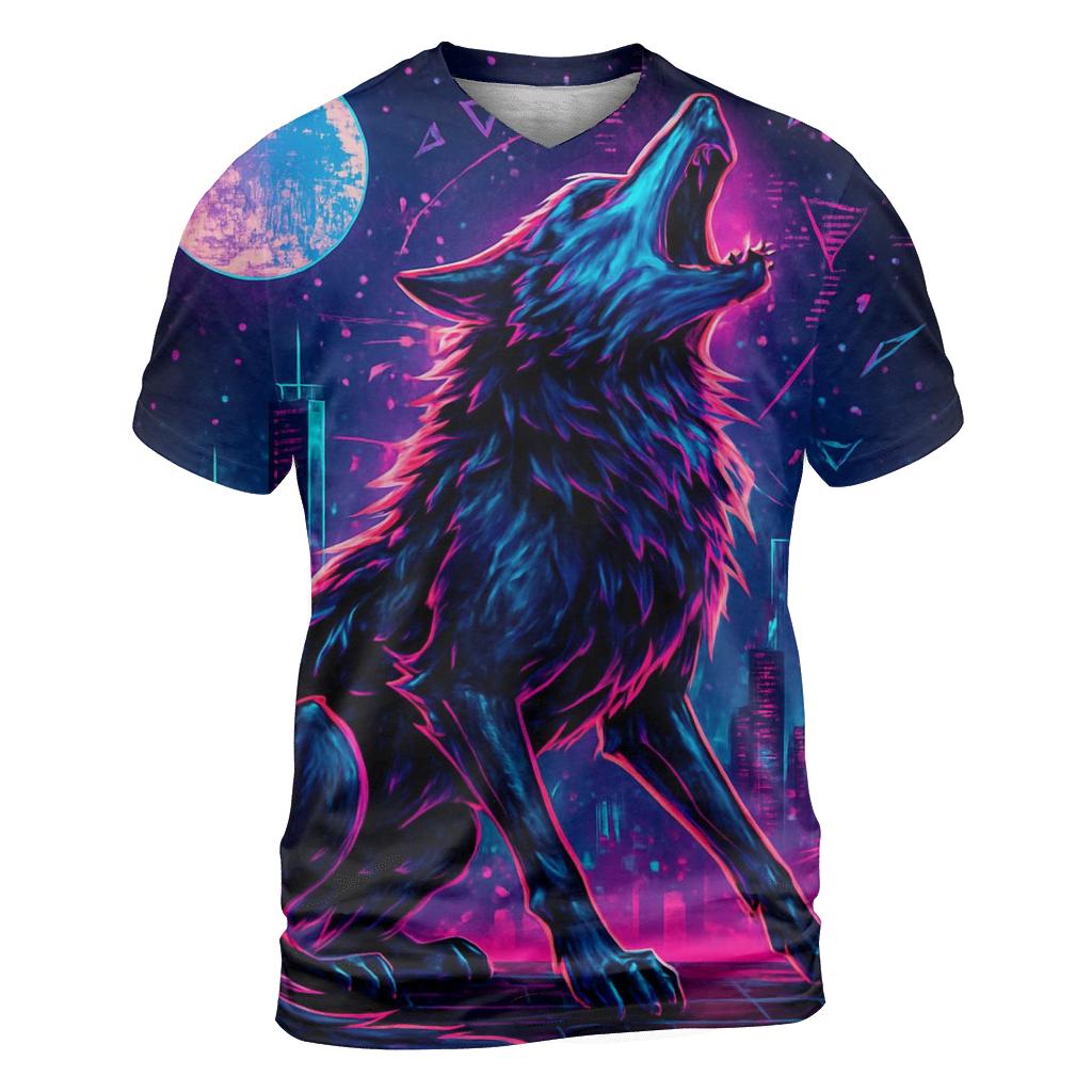 Neon Circuit Howl Wolf Of The Data Moon unique graphic print tees