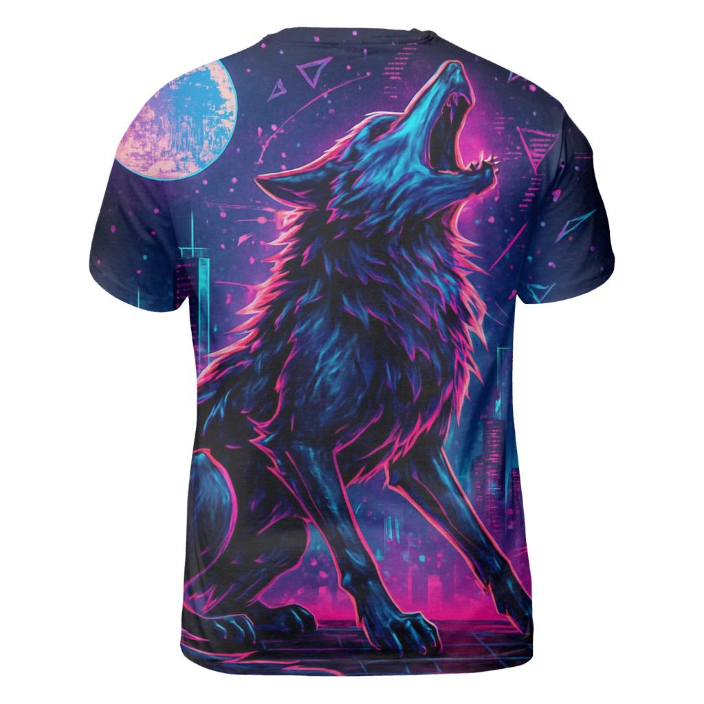 Neon Circuit Howl Wolf Of The Data Moon unique graphic print tees