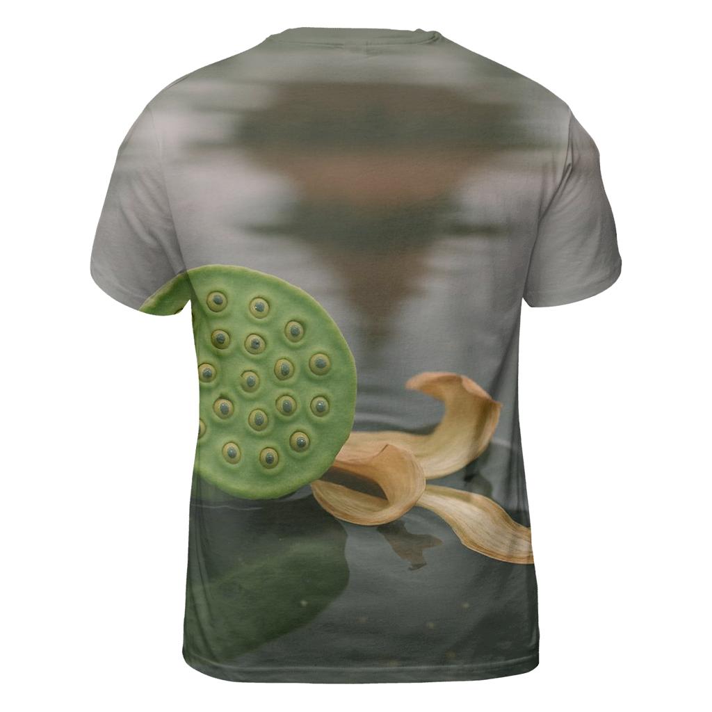 Lotus Seed Pod On Temple Pond Waterline statement graphic shirts