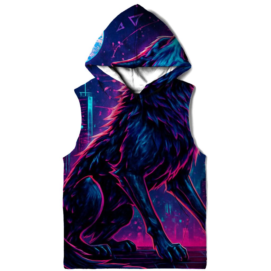 Neon Circuit Howl Wolf Of The Data Moon pullover hoodies