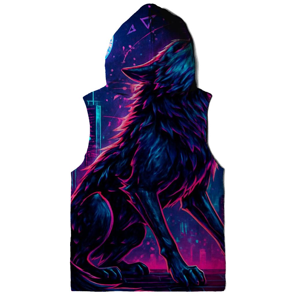 Neon Circuit Howl Wolf Of The Data Moon pullover hoodies