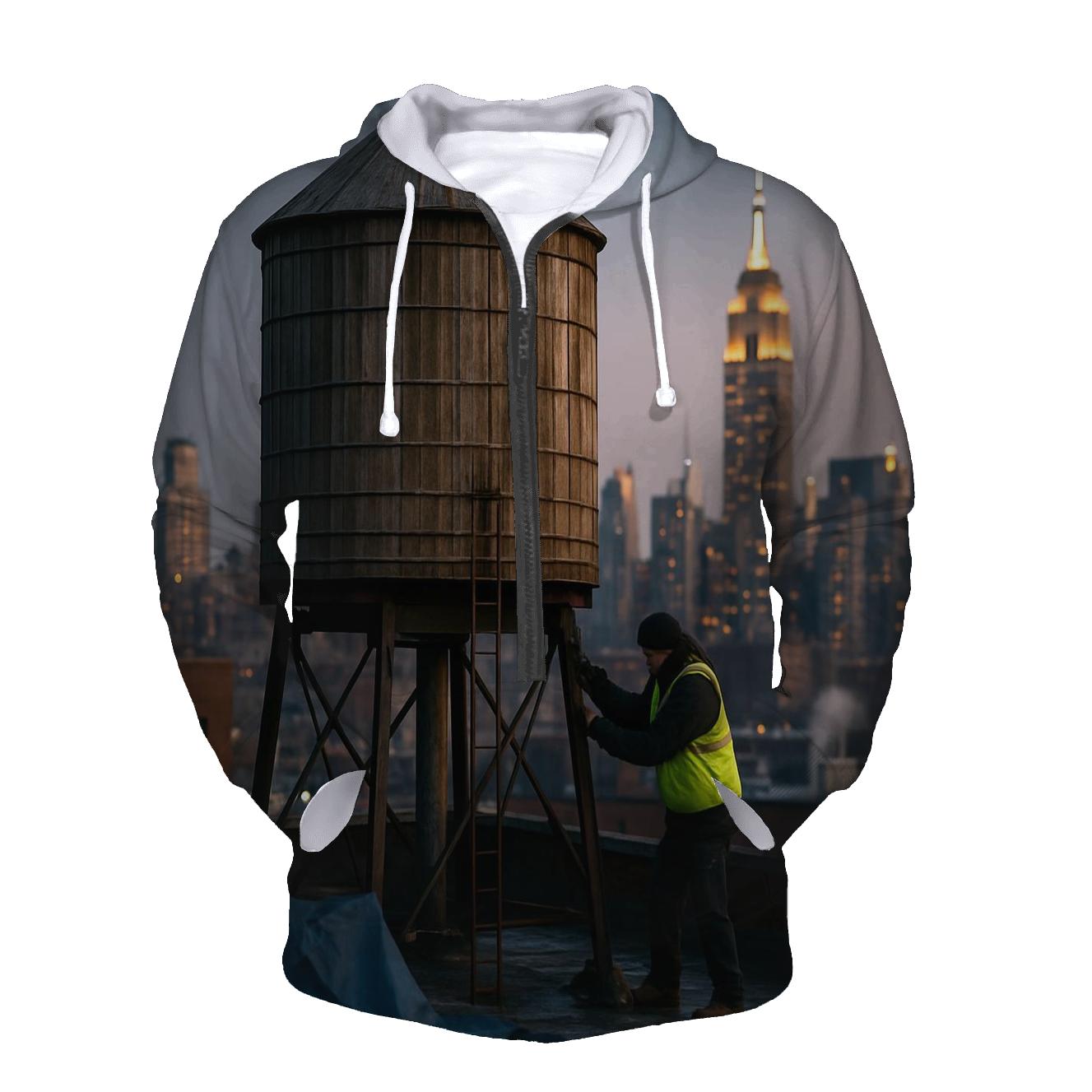 Rooftop Water Tower Dawn Over Midtown zip-up hoodies