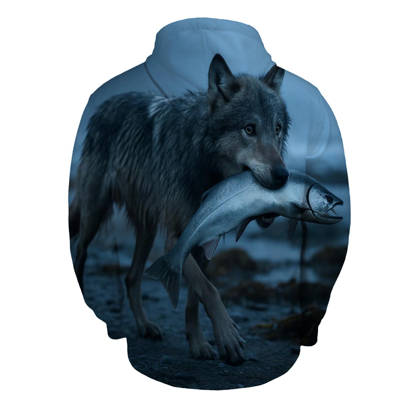 Coastal Wolf With Salmon Run Mist lightweight hoodies