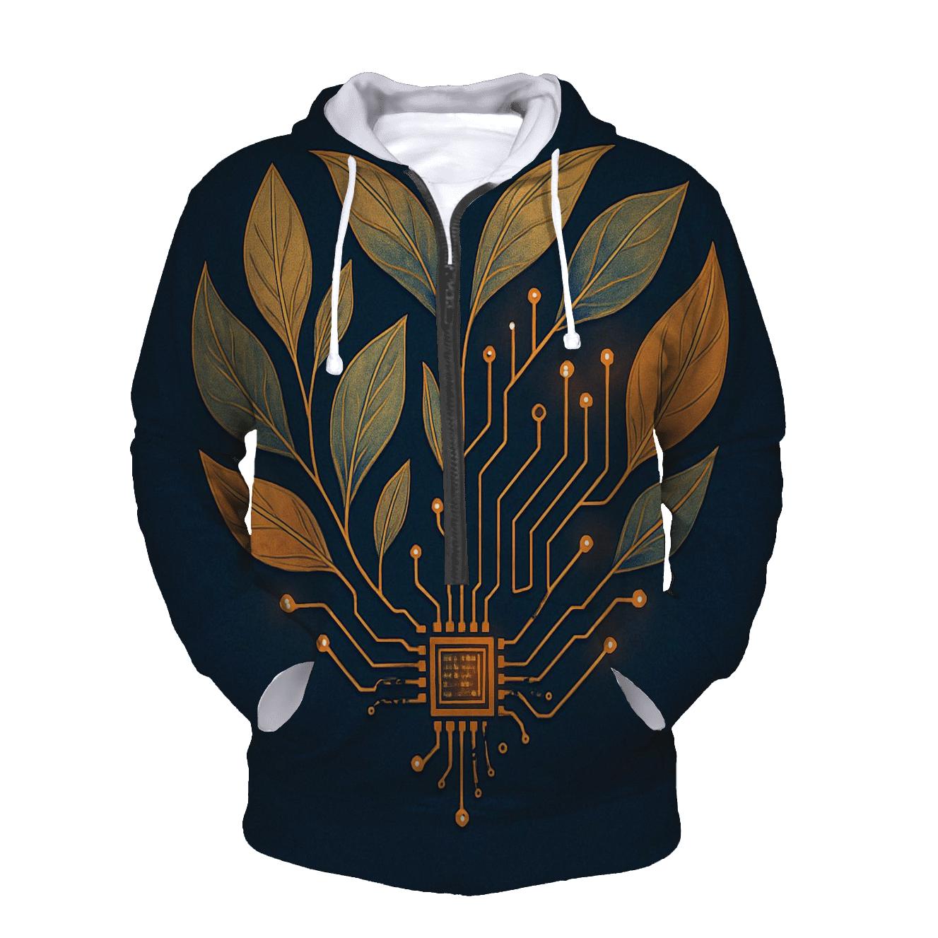 Botanical Circuit Heartbeat graphic hoodies