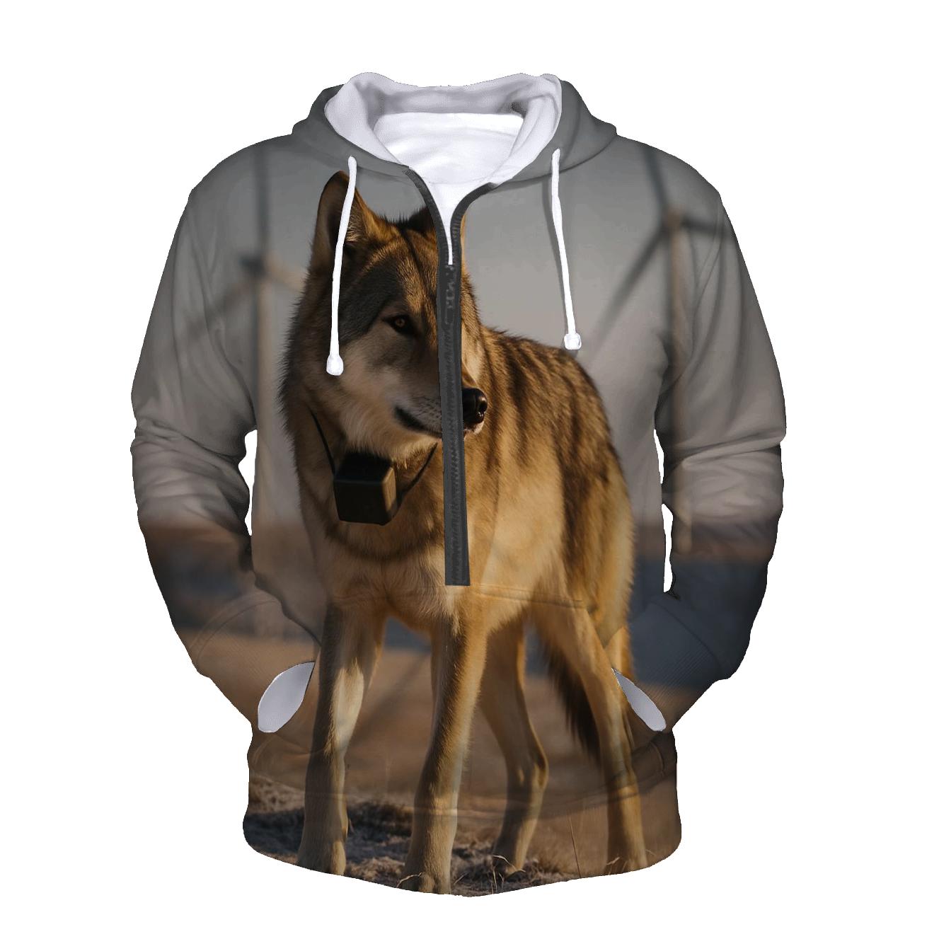 Radio Collared Wolf At Wind Farm Steppe premium hoodies