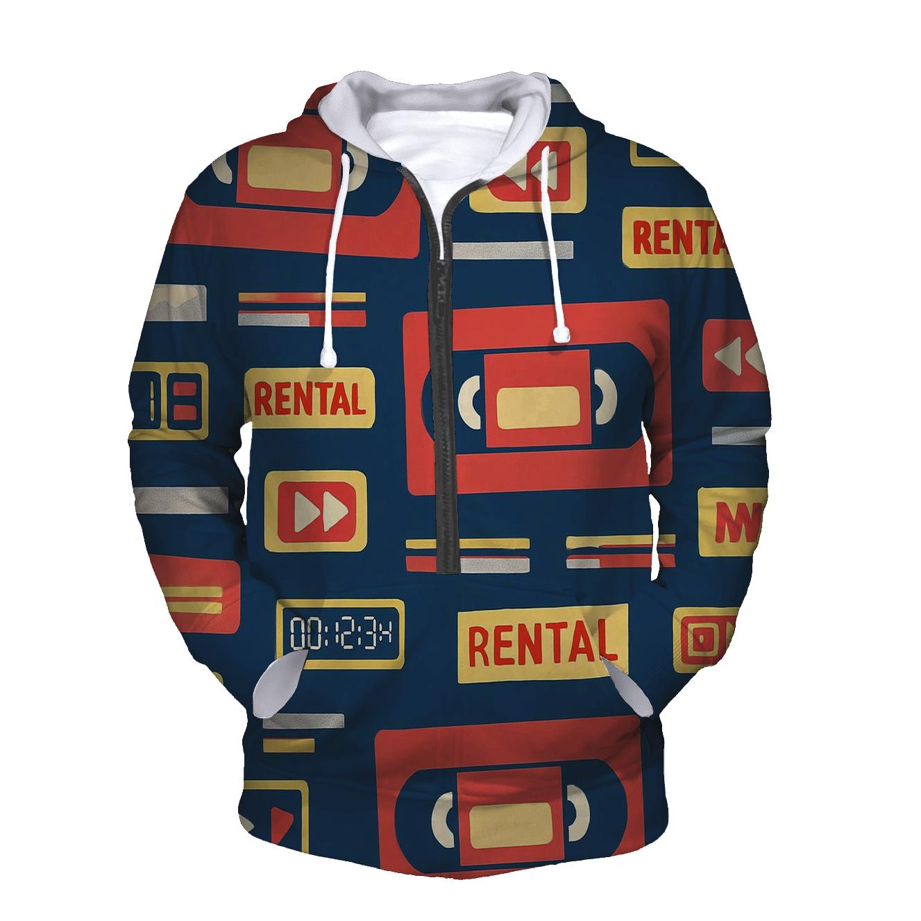 VHS Rental Sticker Collage printed hoodies