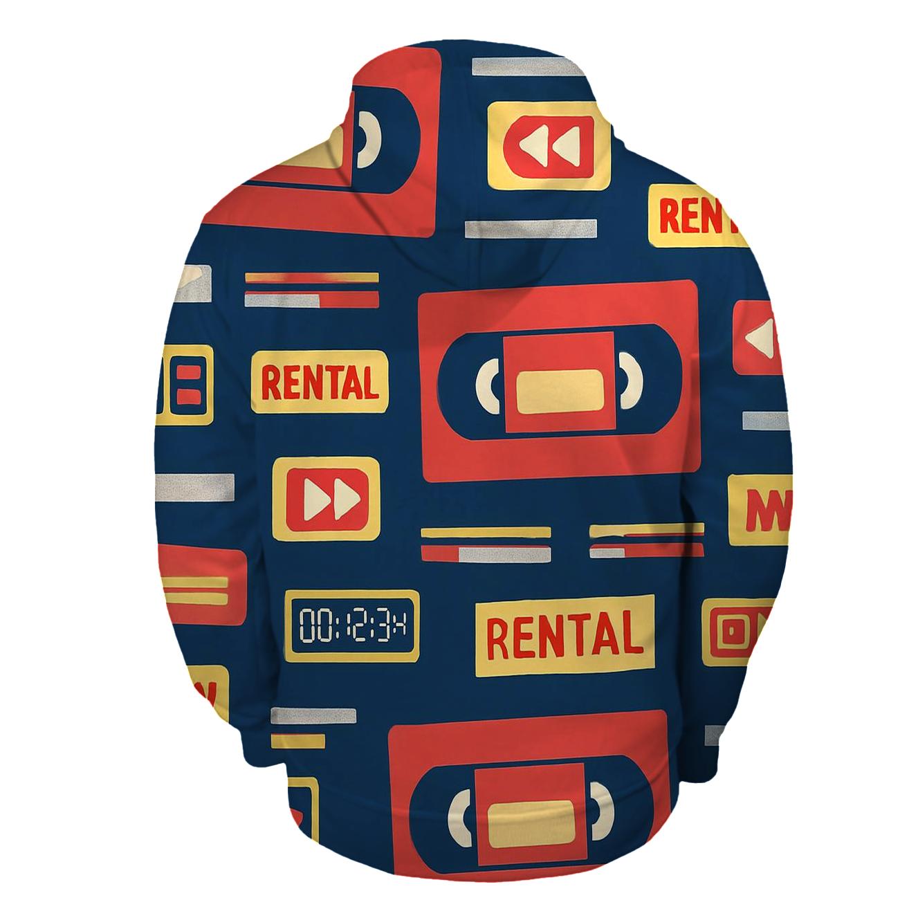 VHS Rental Sticker Collage printed hoodies