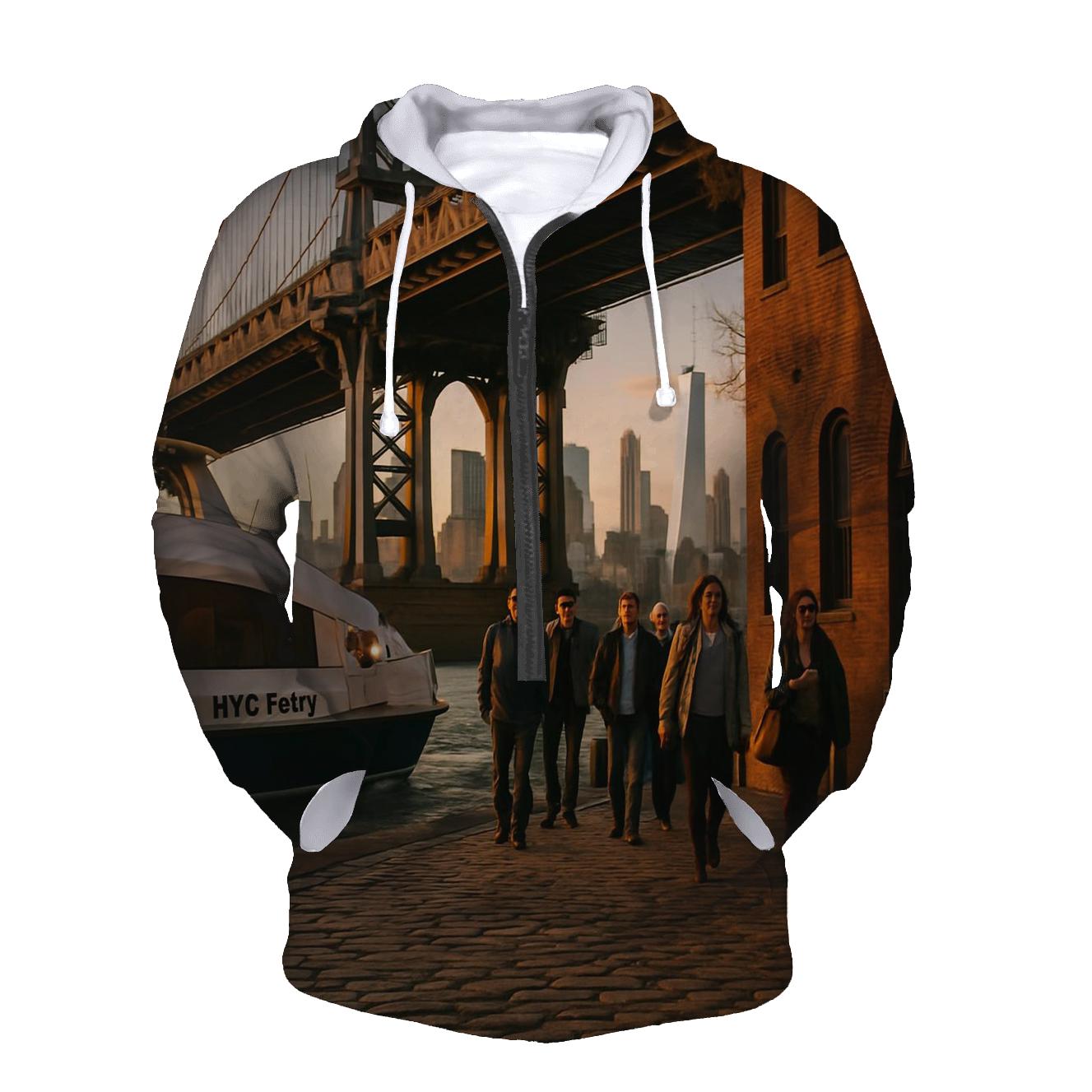 Fulton Ferry Landing Golden Hour Commuter Crossing zip-up hoodies