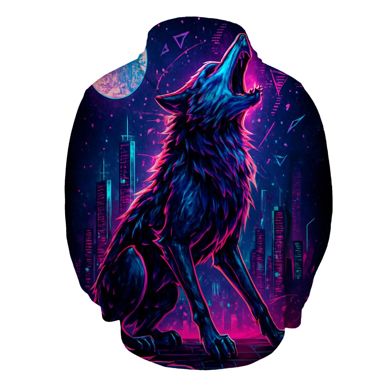 Neon Circuit Howl Wolf Of The Data Moon heavyweight hoodies