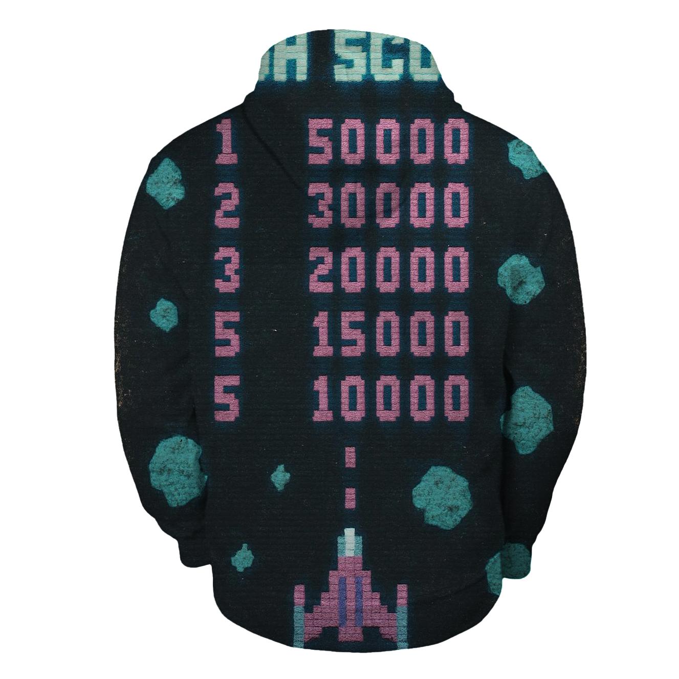 Aged Arcade Starfighter Score Screen zip-up hoodies