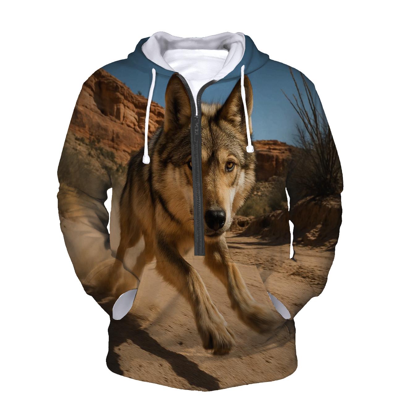 Mexican Gray Wolf In Borderland Canyon Dust premium hoodies