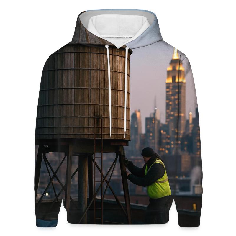 Rooftop Water Tower Dawn Over Midtown printed hoodies