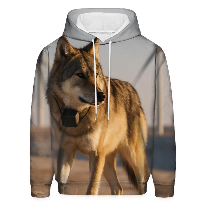 Radio Collared Wolf At Wind Farm Steppe designer hoodies