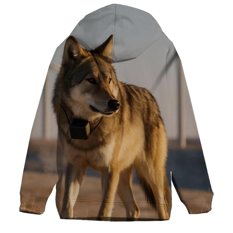 Radio Collared Wolf At Wind Farm Steppe designer hoodies