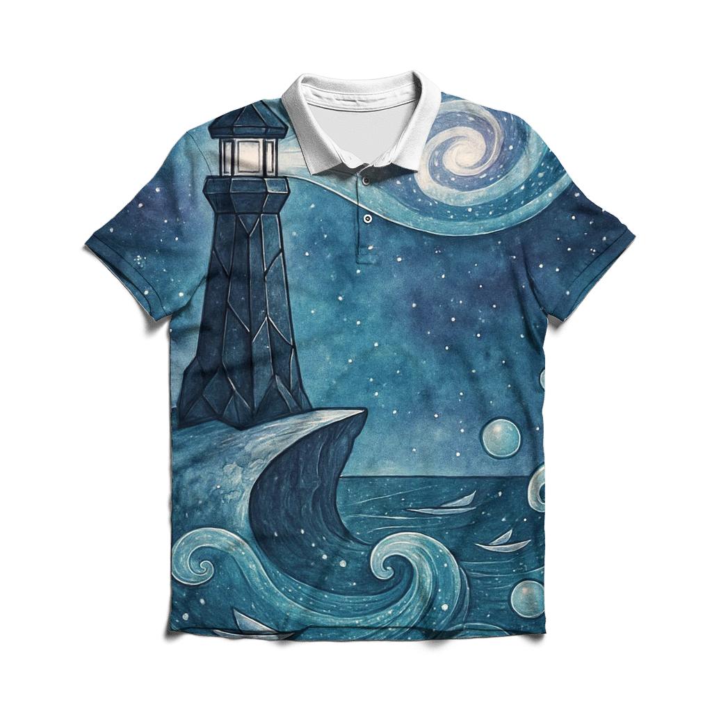 Lighthouse Of The Nebula Tide stylish collar polo tees