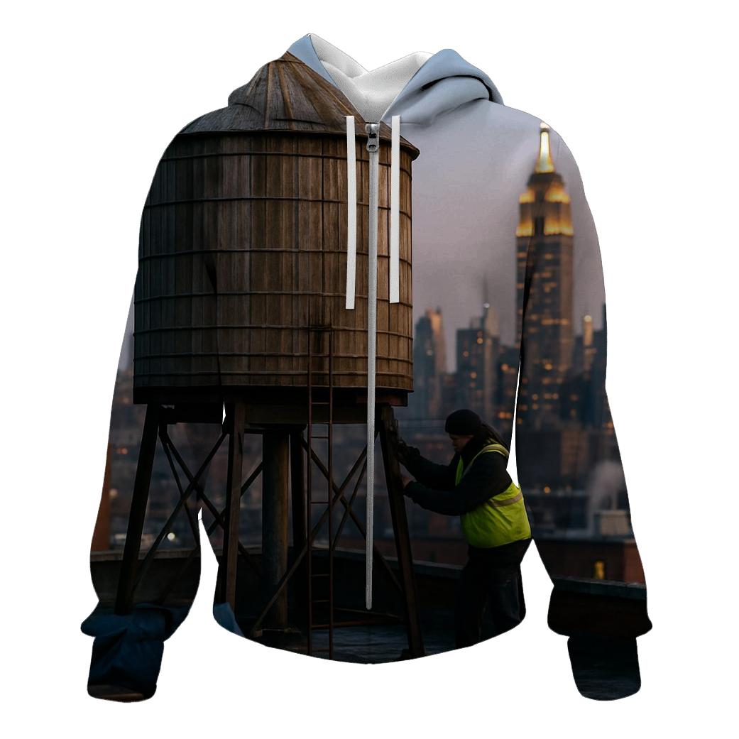 Rooftop Water Tower Dawn Over Midtown embroidered hoodies