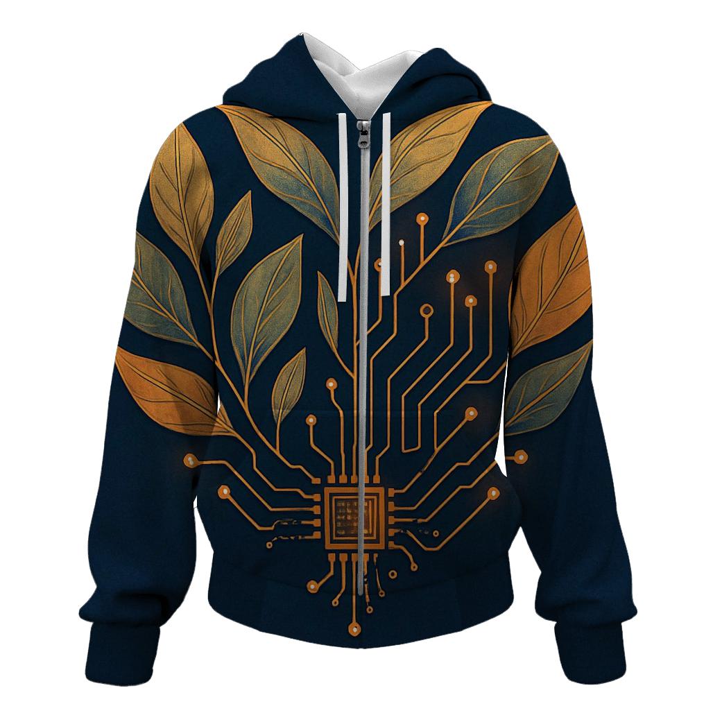 Botanical Circuit Heartbeat lightweight hoodies
