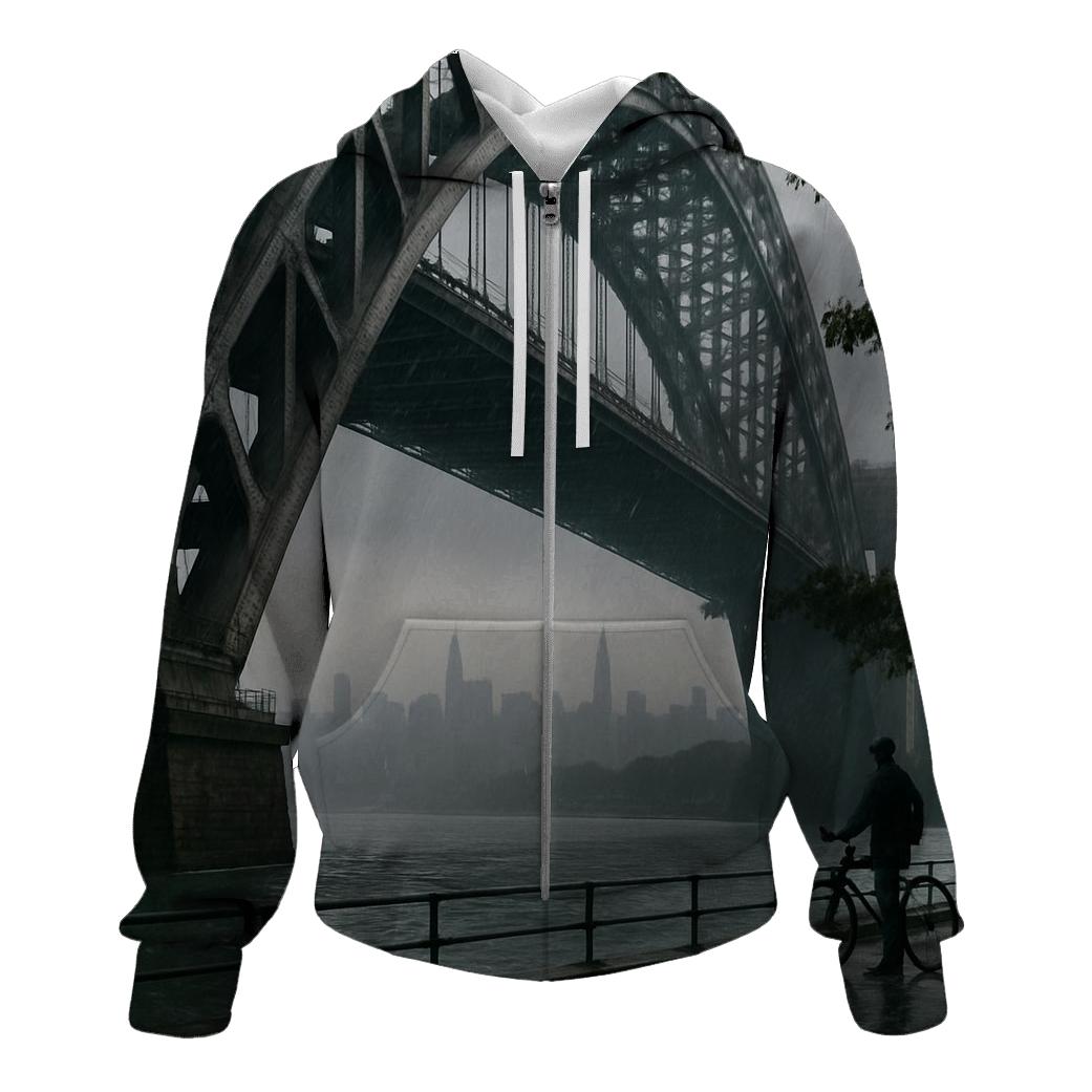 Hell Gate Bridge Rain Veil With Manhattan Far Horizon printed hoodies