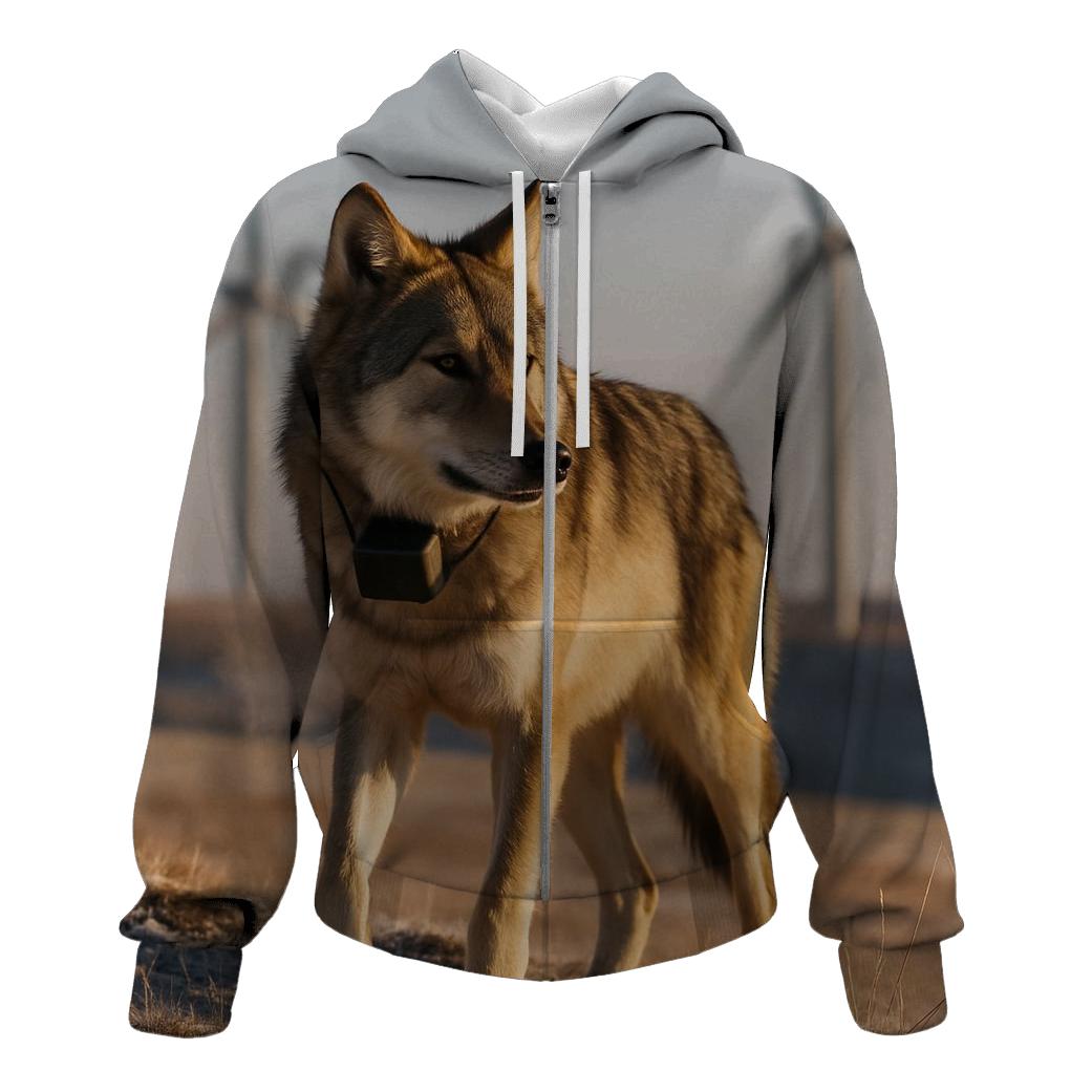 Radio Collared Wolf At Wind Farm Steppe graphic hoodies