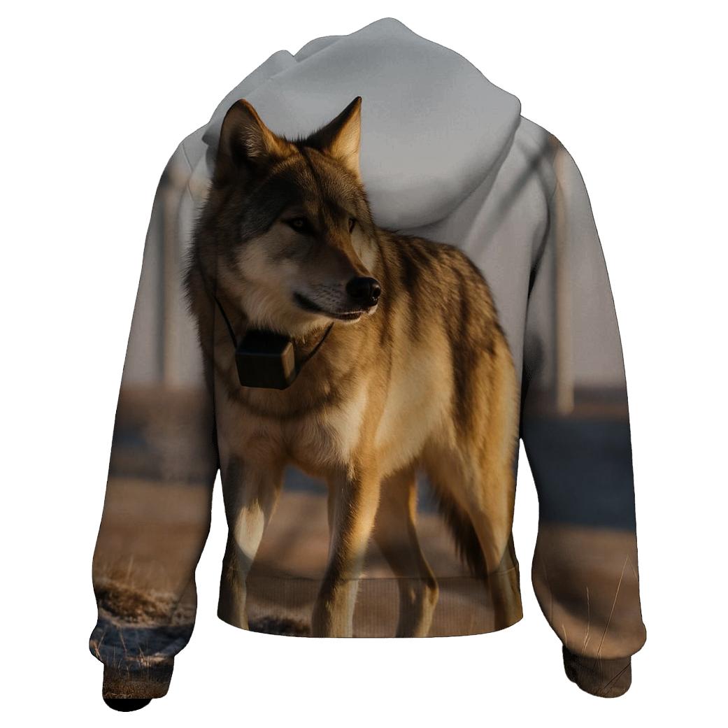 Radio Collared Wolf At Wind Farm Steppe graphic hoodies