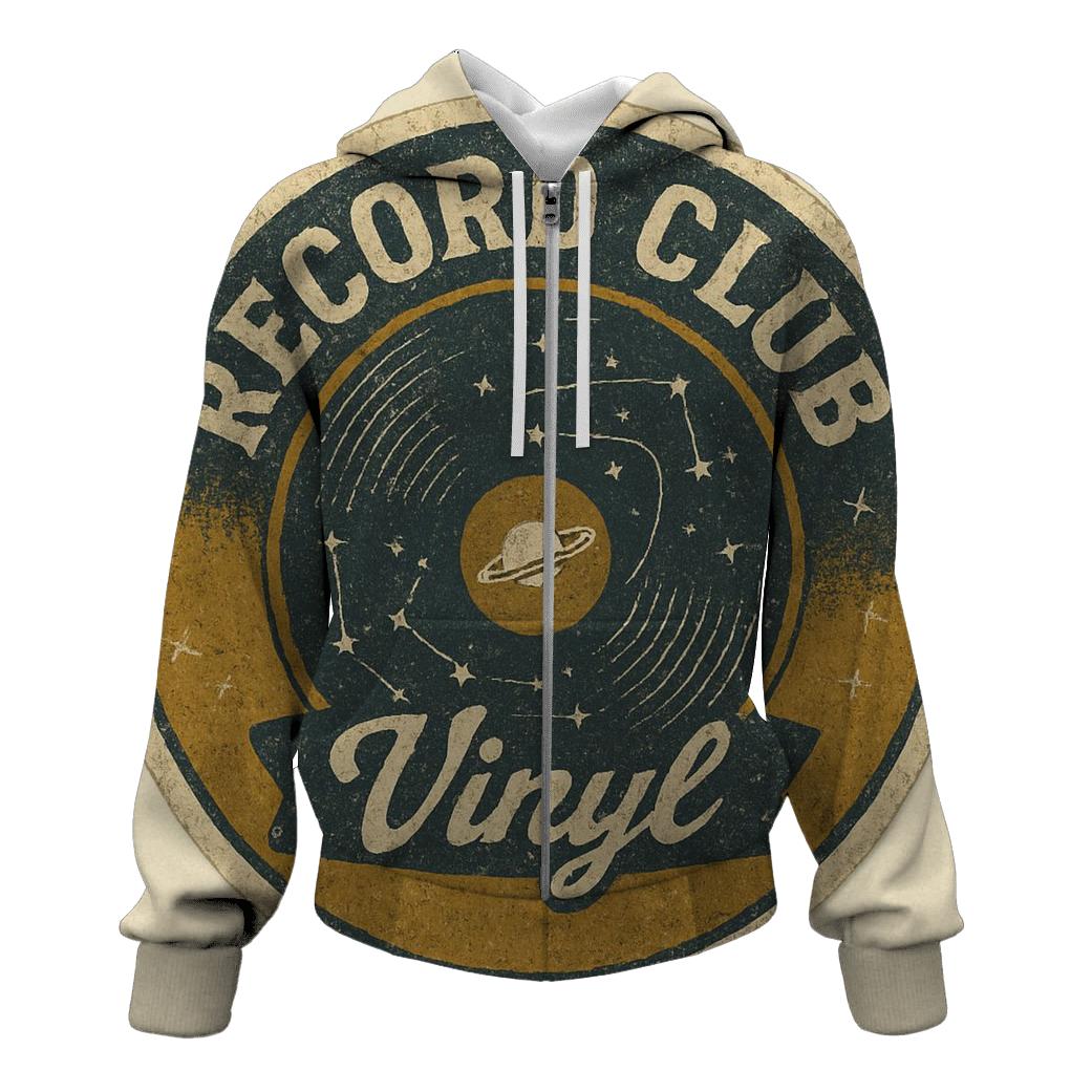 Retro Vinyl Record Astronomy Club Badge lightweight hoodies