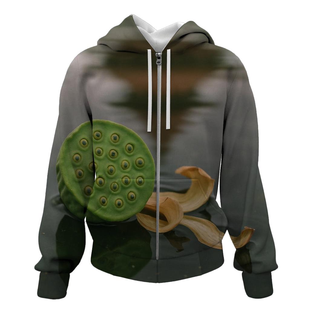 Lotus Seed Pod On Temple Pond Waterline graphic hoodies