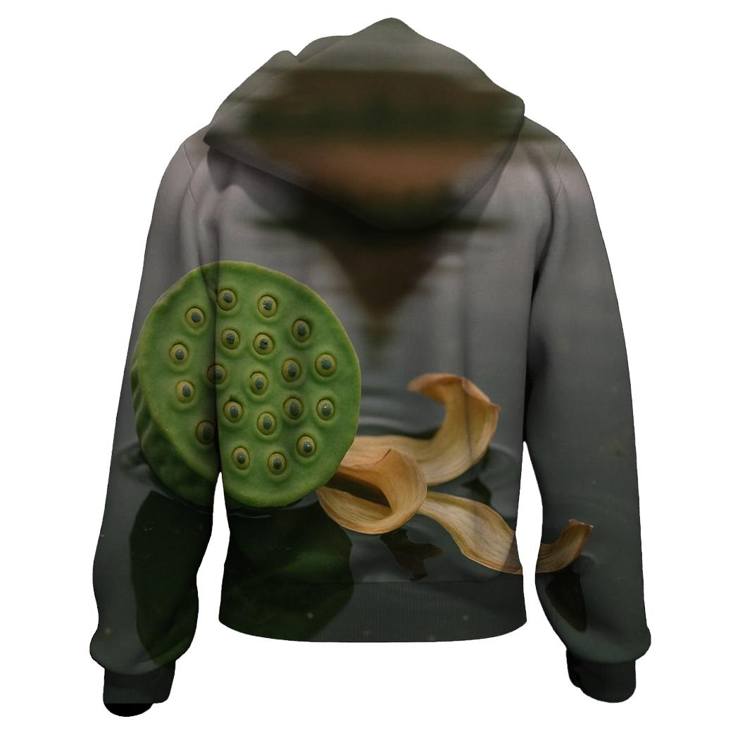 Lotus Seed Pod On Temple Pond Waterline graphic hoodies