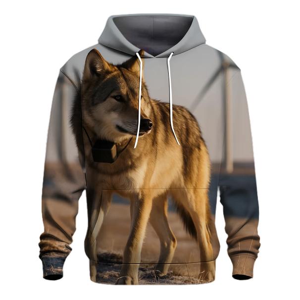 Radio Collared Wolf At Wind Farm Steppe hoodie styles