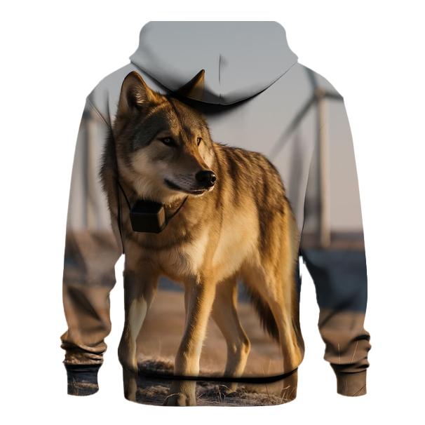 Radio Collared Wolf At Wind Farm Steppe hoodie styles
