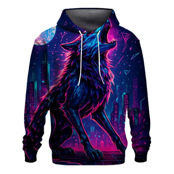 Neon Circuit Howl Wolf Of The Data Moon hoodies fashion
