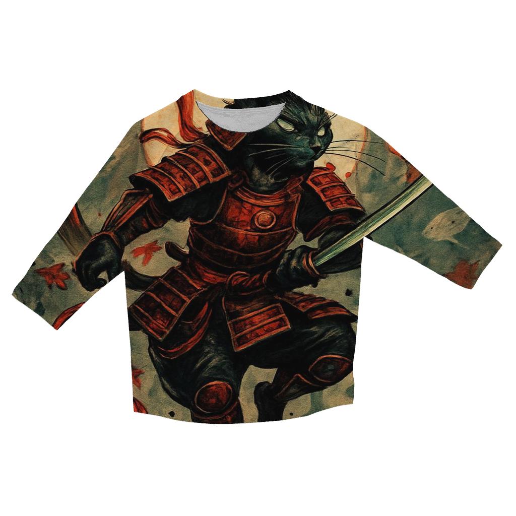 Koi Lantern Samurai Cat printed three quarter sleeve shirts